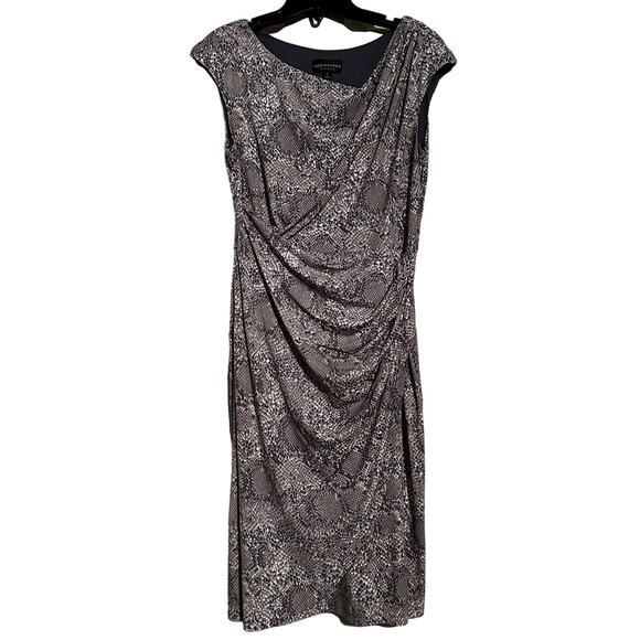 Connected Apparel 6 Tan & Black Snake Print Side Gathered Faux Wrap Sheath - Picture 1 of 5